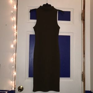 Olive green shoulder cut dress